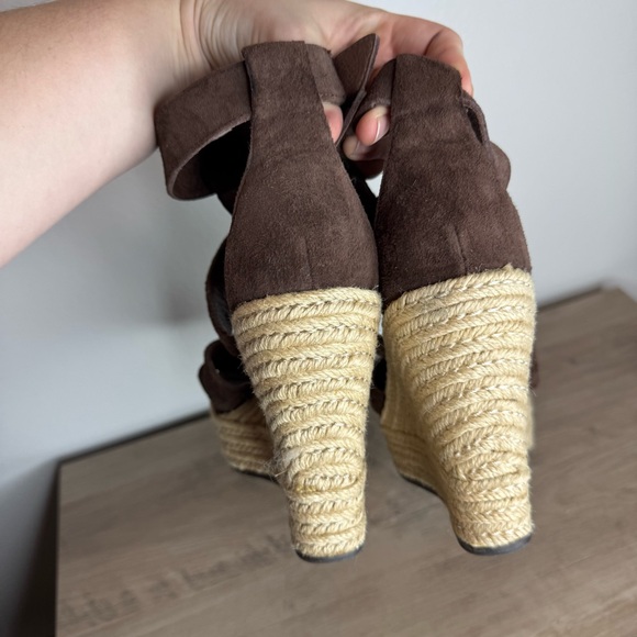 UGG Lauri Chocolate Suede Espadrille Wedges Size 8 Brown - Picture 7 of 9